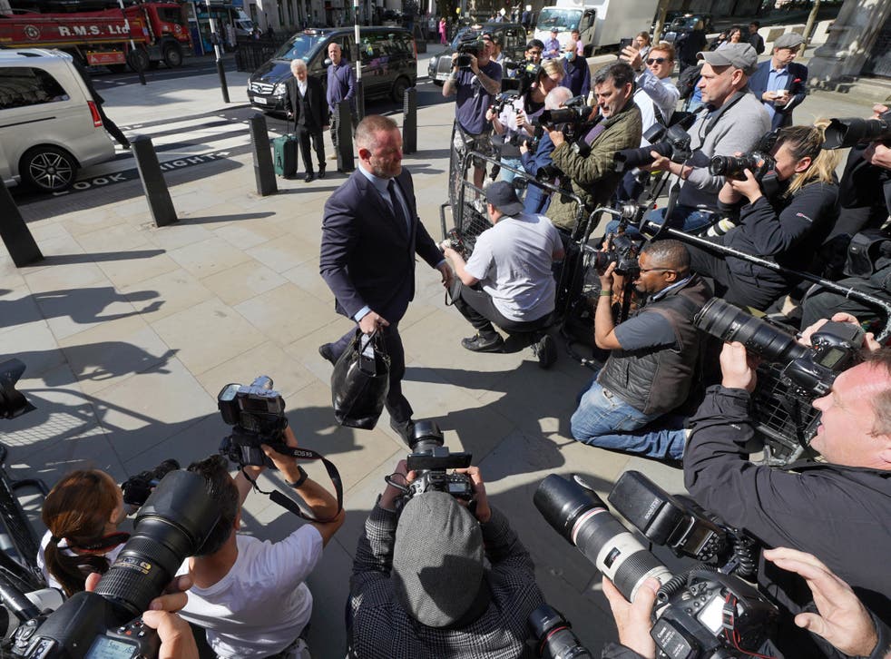 Wayne Rooney arrives at the Royal Courts of Justice, London, as the high-profile libel battle between Rebekah Vardy and Coleen Rooney continues (Yui Mok/PA)
