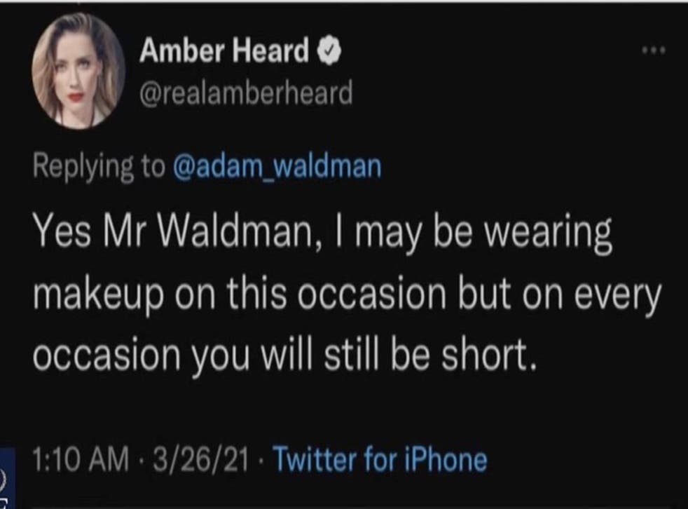 <p>Amber Heard’s 2021 tweet in response to Johnny Depp’s attorney </p>