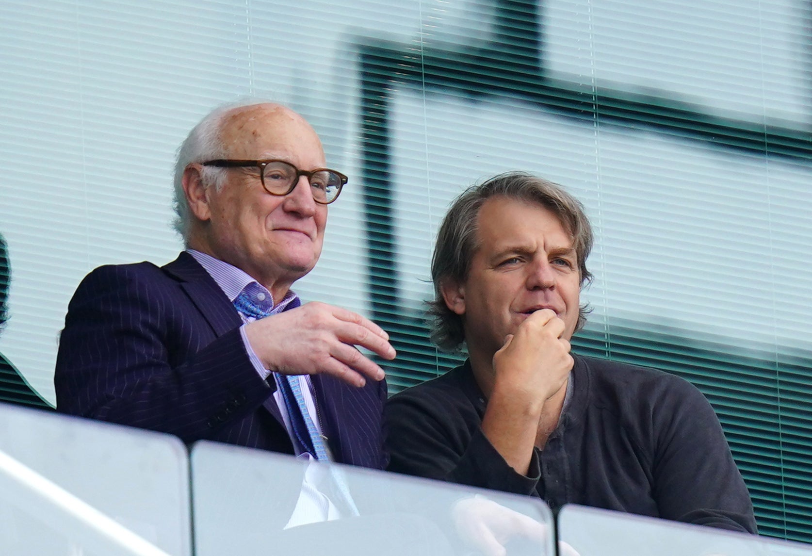 Todd Boehly, right, with Chelsea chairman Bruce Buck, left (Adam Davy/PA)