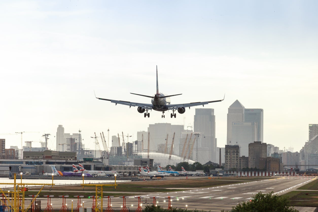 A plane landing at London City