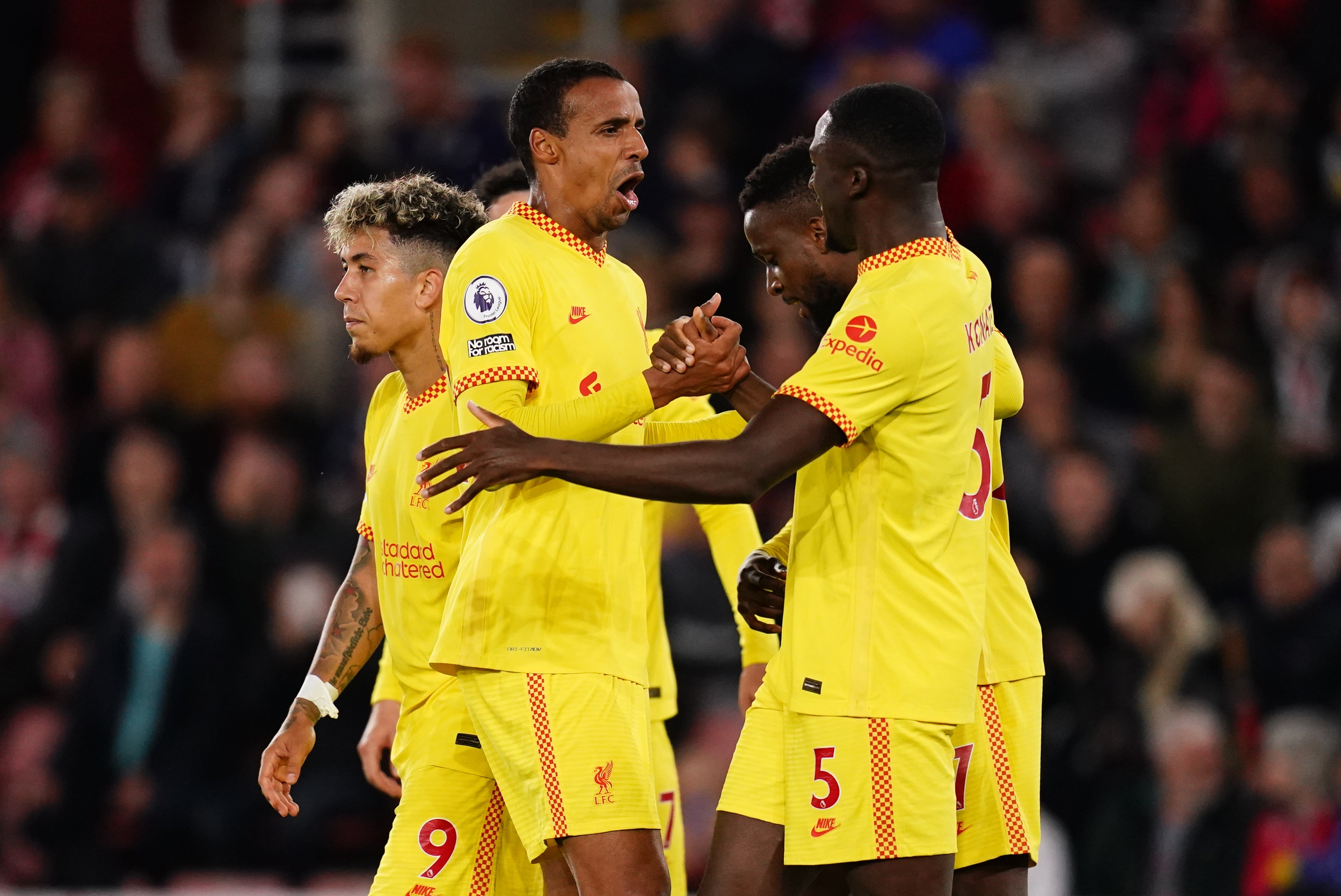 Joel Matip, second left, claimed Liverpool’s winner at St Mary’s (John Walton/PA)