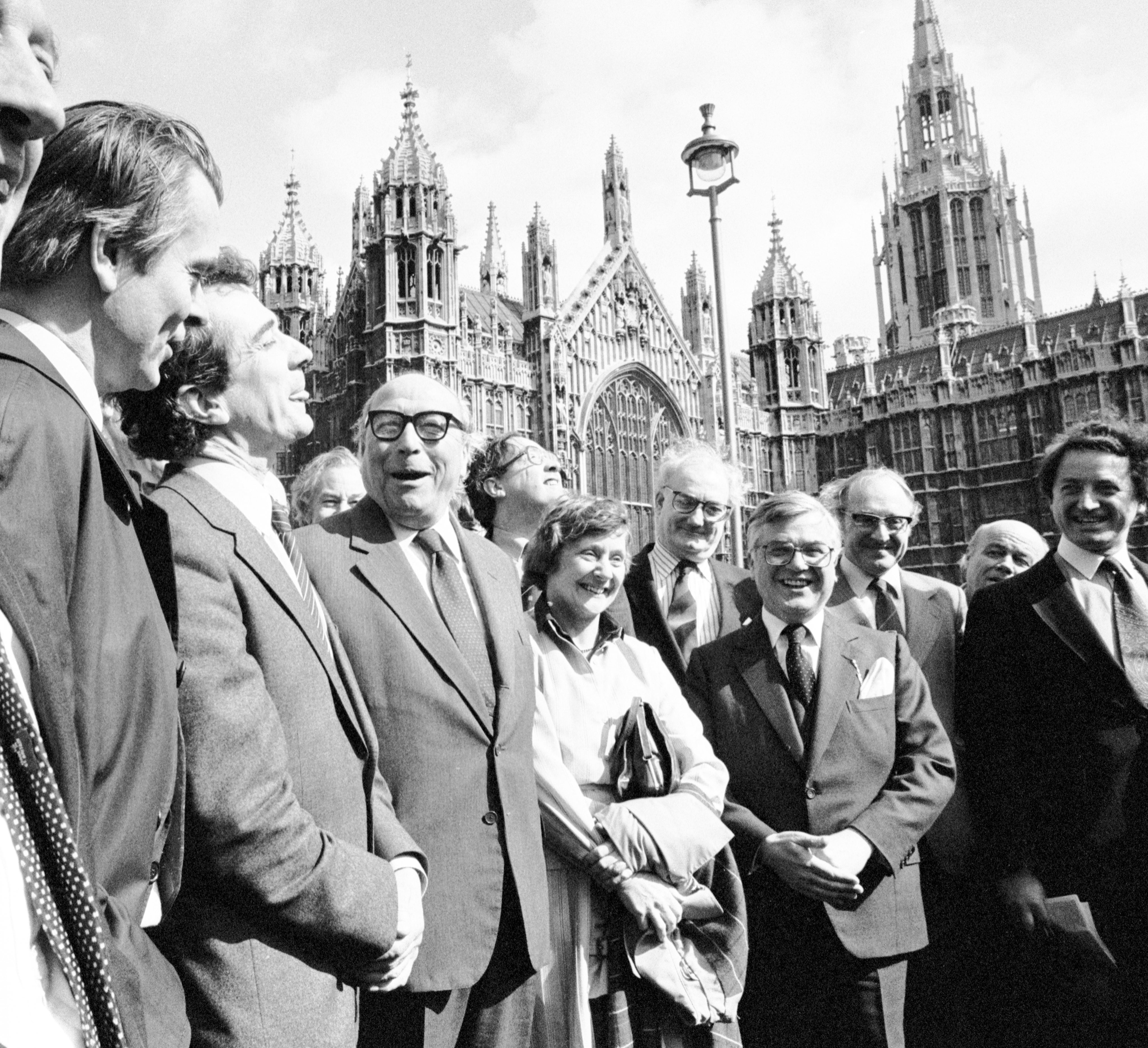 Members of the SDP outside the House of Commons in March 1982, including Roy Jenkins (third left) who had recently won a by-election in Glasgow, along with co-founders (left to right) David Owen, Bill Rodgers and Shirley Williams (PA)