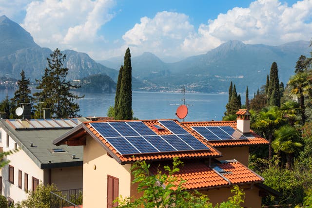 <p>A house with solar cells on the shores of Lake Como, Italy</p>