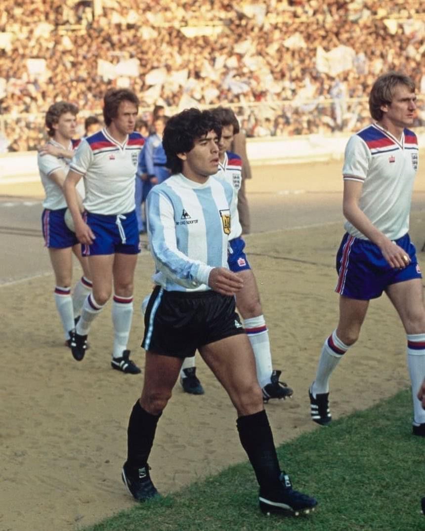 A teenaged Maradona walks out at Wembley in 1980