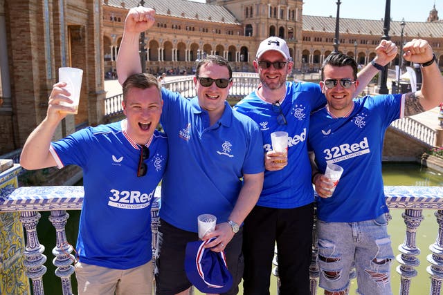 Rangers fans in Seville (Andrew Milligan/PA)