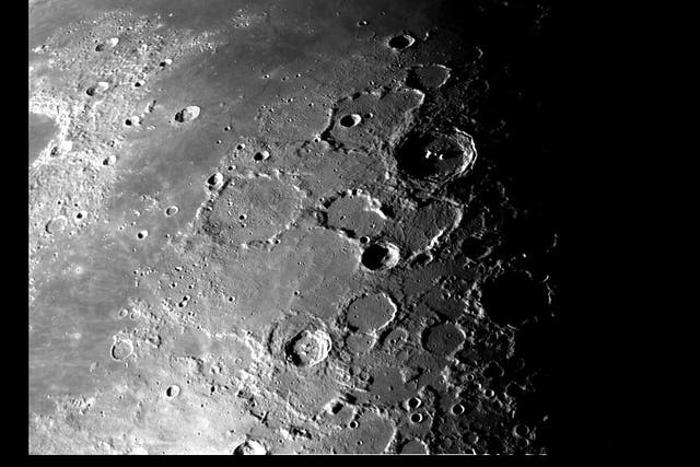 <p>The Moon’s Northern pole as viewed by Nasa’s Galileo spacecraft in 1992</p>