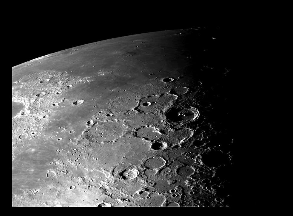 <p>The Moon’s Northern pole as viewed by Nasa’s Galileo spacecraft in 1992</p>