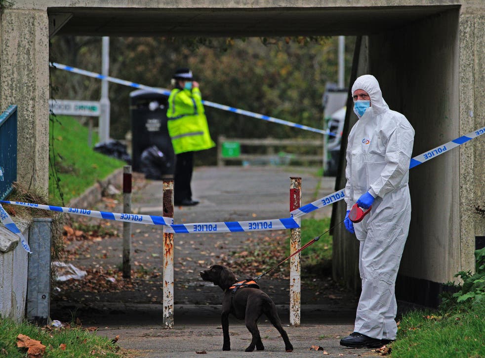 A crime scene investigator near Sheepstor Road in Plymouth, after the body of a woman was found in the hunt for missing Plymouth teenager Bobbi-Anne McLeod, who has not been seen since Saturday evening. Picture date: Wednesday November 24, 2021.