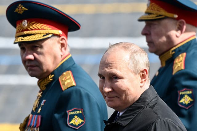 <p>Russian president Vladimir Putin looked frail during the Victory Day celebrations </p>