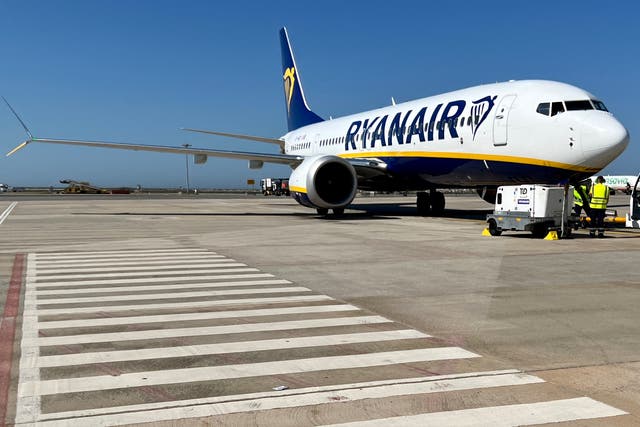 <p>Passenger choice? Boeing 737 Max flying for Ryanair, at Faro airport in Portugal</p>