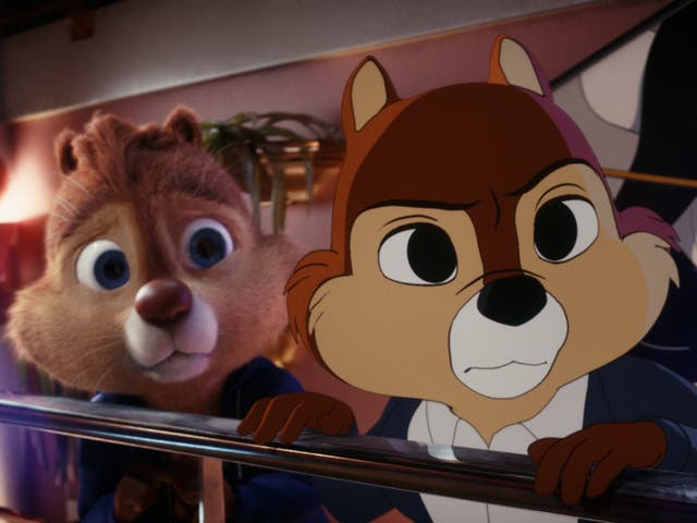 <p>Dale (left) and Chip (right) in the Disney Plus movie ‘Chip ’n Dale: Rescue Rangers'</p>