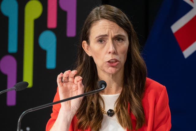 <p>File: New Zealand prime minister Jacinda Ardern gestures during a press conference at the parliament</p>