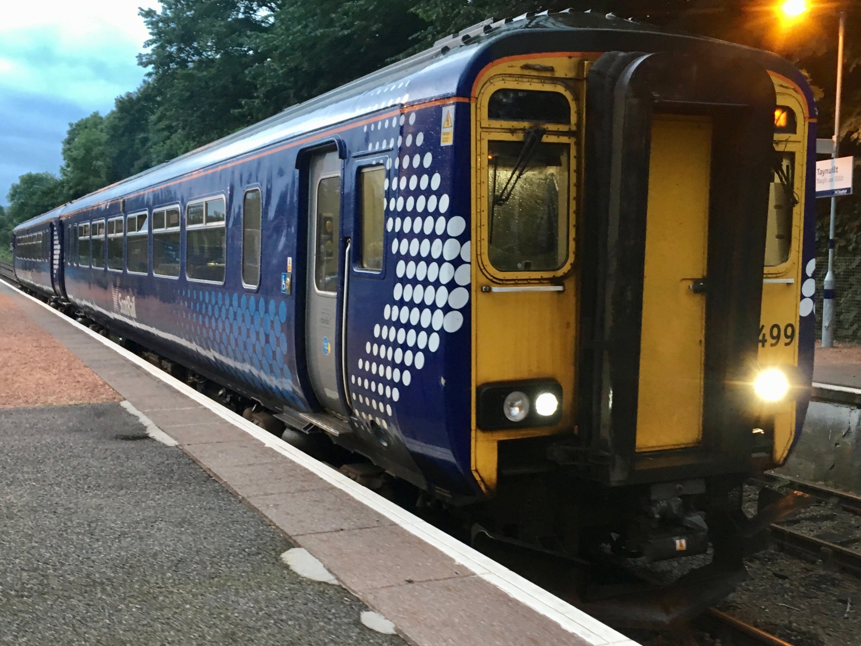 Departing soon: a ScotRail train in the West Highlands