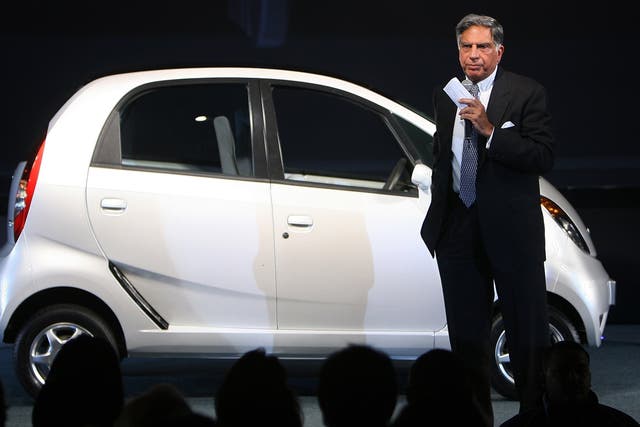 <p>File photo: Ratan Tata addresses media after unveiling the Tata Nano car in 2008</p>