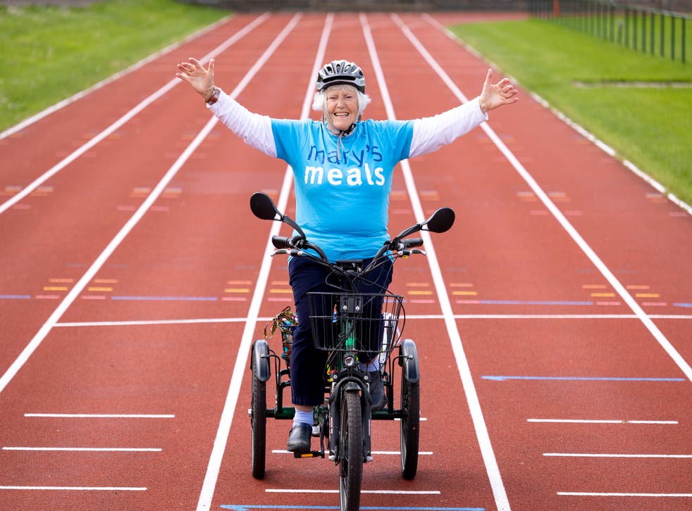 Ellison Hudson is carrying out the challenge at the University of Stirling race track (Martin Shields/Mary’s Meals/PA)