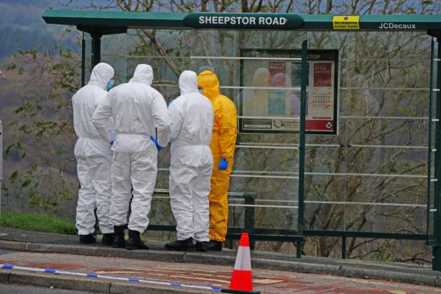 Crime scene investigators on Sheepstor Road in Plymouth (PA)