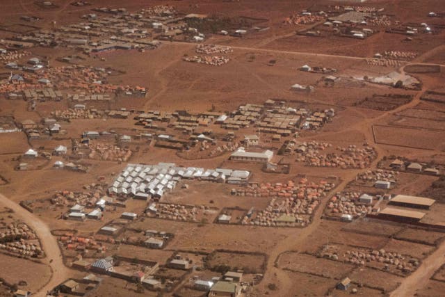 <p>Vista aérea de los campos de desplazados internos en Baidoa, Somalia, el 15 de febrero de 2022</p>