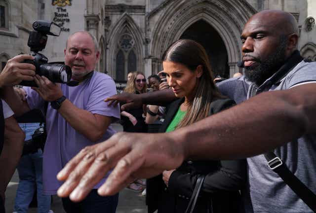 Rebekah Vardy leaves the Royal Courts Of Justice, London (PA)