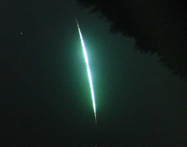 <p>An image of the bright meteor fireball on 12 May as seen from Knighton in Powys, Wales and Shropshire, England</p>