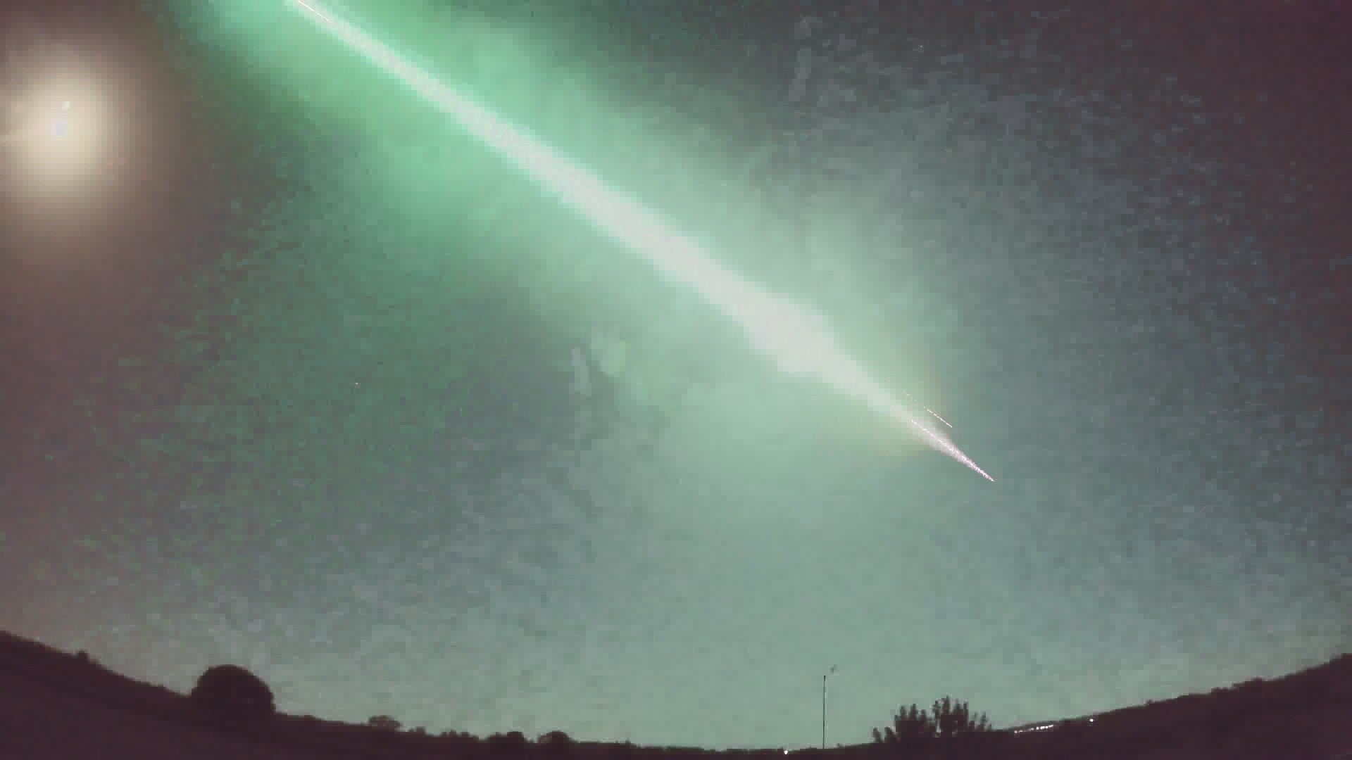 A view of the meteor as it speeds over Sturminster, Dorset