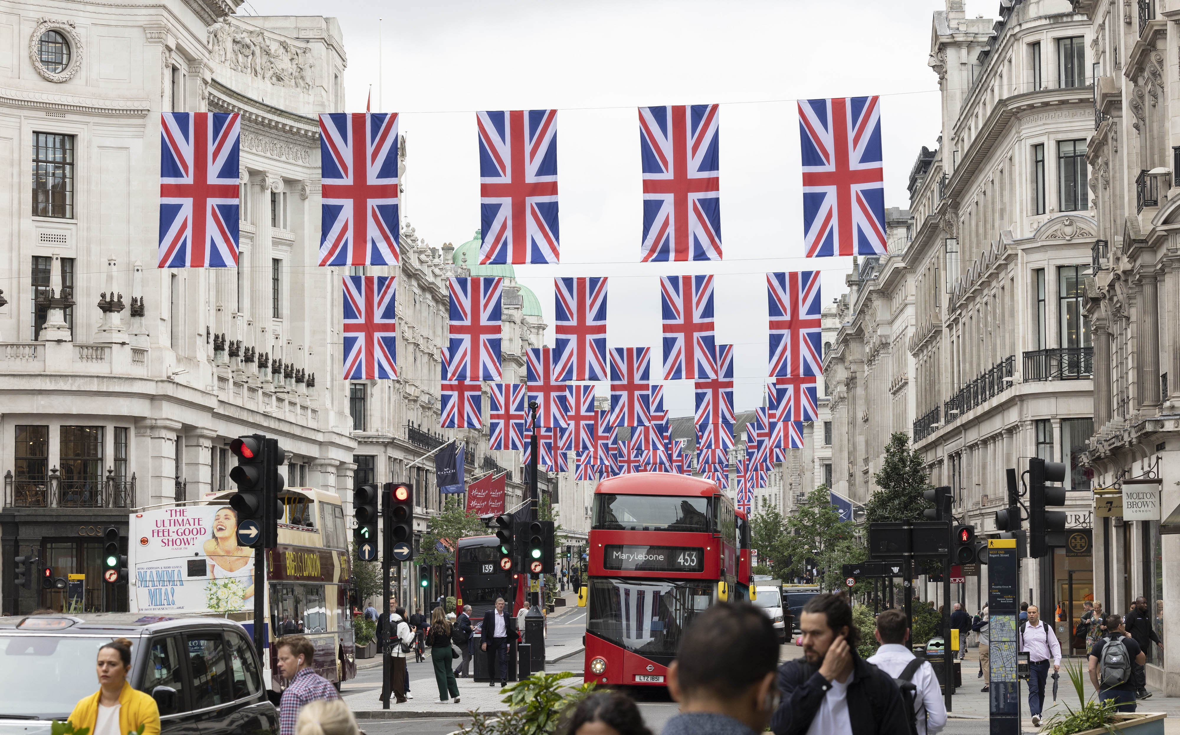 Regent Street with more than 150 Union Jack in place (Matt Alexander/PA)