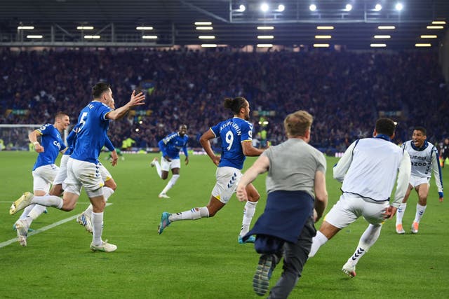 <p>Calvert-Lewin’s winner was met by a wild pitch invasion </p>