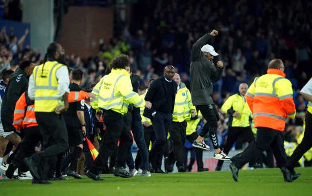 Crystal Palace manager Patrick Vieira reacts after full-time at Goodison Park (Peter Byrne/PA)
