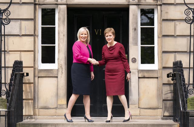 First Minister Nicola Sturgeon, right, met Sinn Fein vice-president Michelle O’Neill at Bute House in Edinburgh (Jane Barlow/PA)