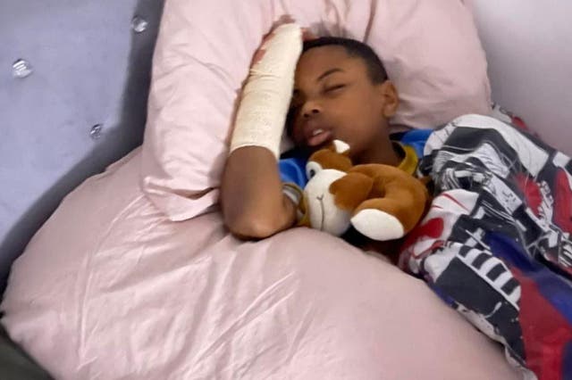 <p>Raheem Bailey had to have his finger amputated after he was injured while fleeing ‘bullies’ at school in Wales </p>
