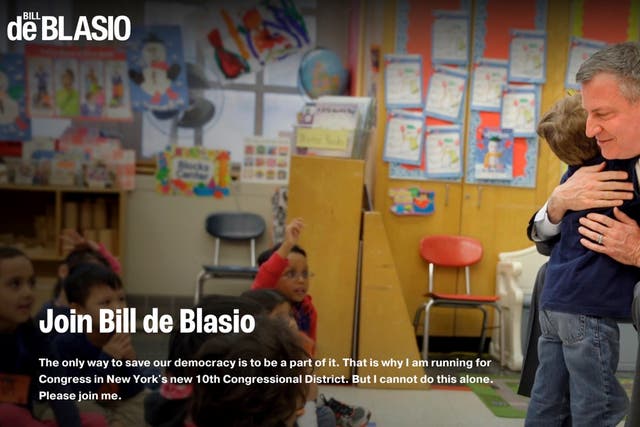 <p>Bill de Blasio’s newly-created campaign website </p>
