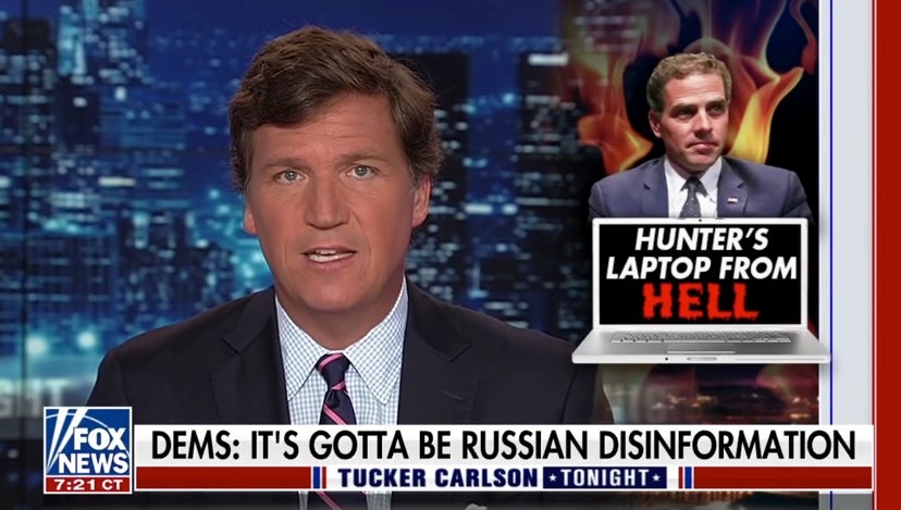 Tucker Carlson on his Fox show in March where he spoke about Hunter Biden’s laptop