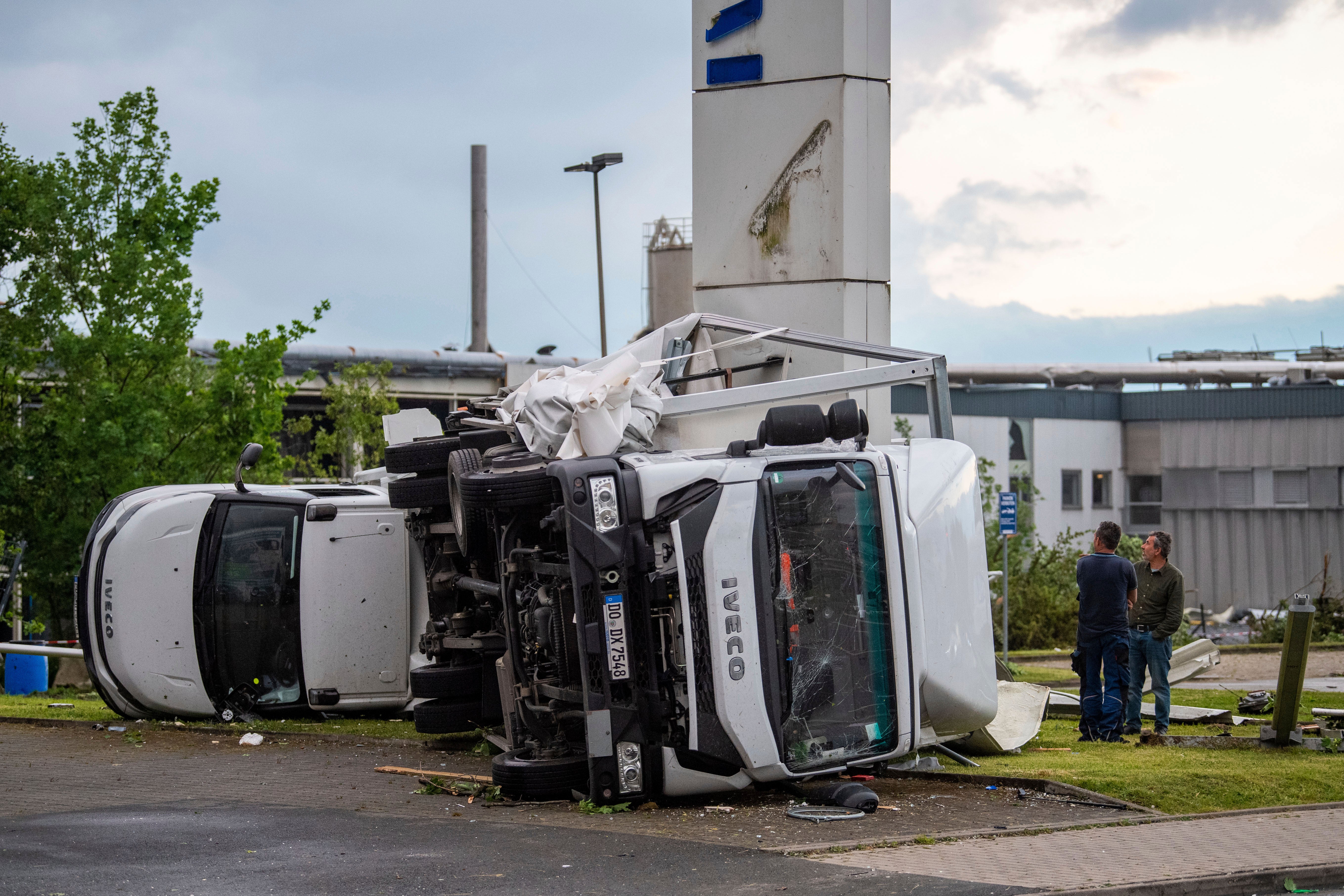 Two trucks were overturned in Paderborn after high winds hit western Germany