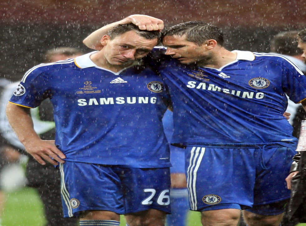 John Terry, left, missed the decisive penalty as Manchester United defeated Chelsea in the 2008 Champions League final after a tense shootout (Martin Rickett/PA)