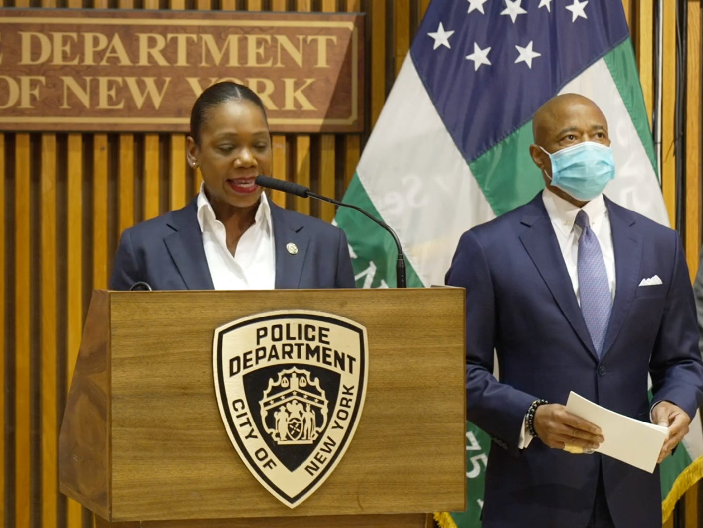 New York Police Commissioner Keechant Sewell speaking on Friday
