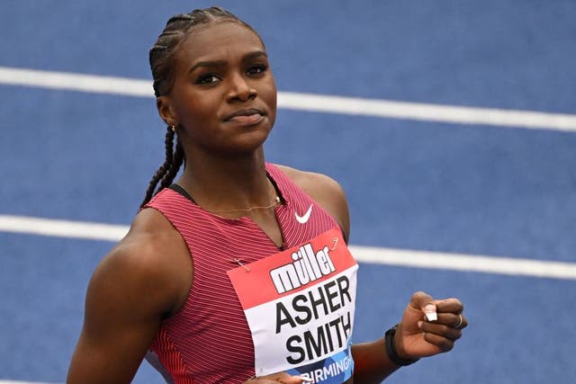 <p>Dina Asher-Smith wins the 100m</p>
