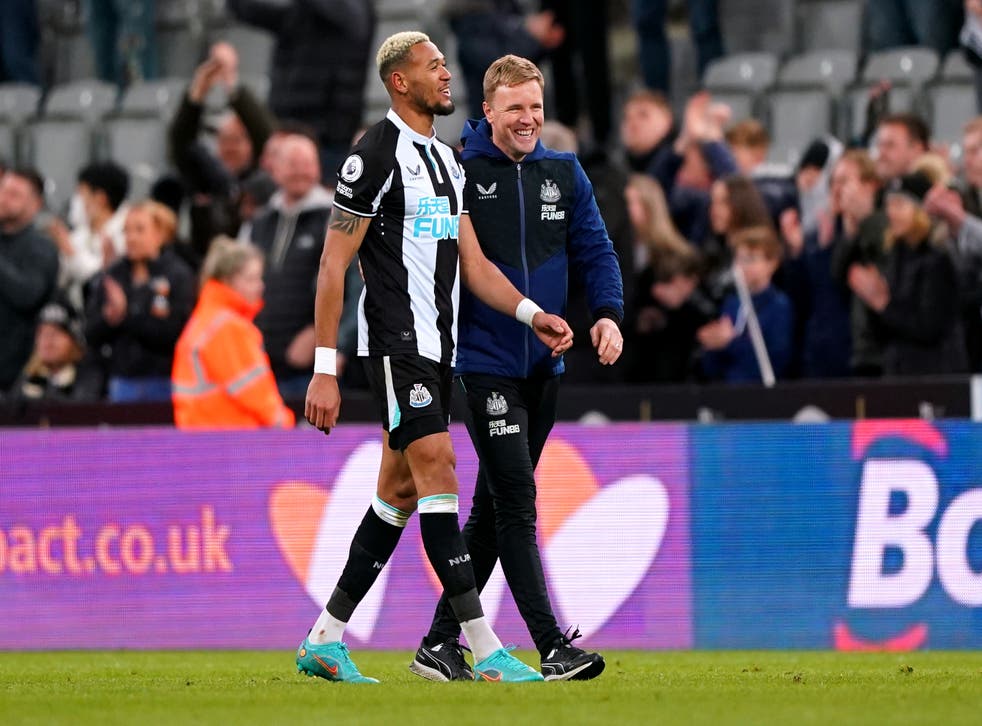 Newcastle head coach Eddie Howe (right) has challenged Joelinton to play himself into Brazil’s Wold Cup finals squad (Owen Humphreys/PA)