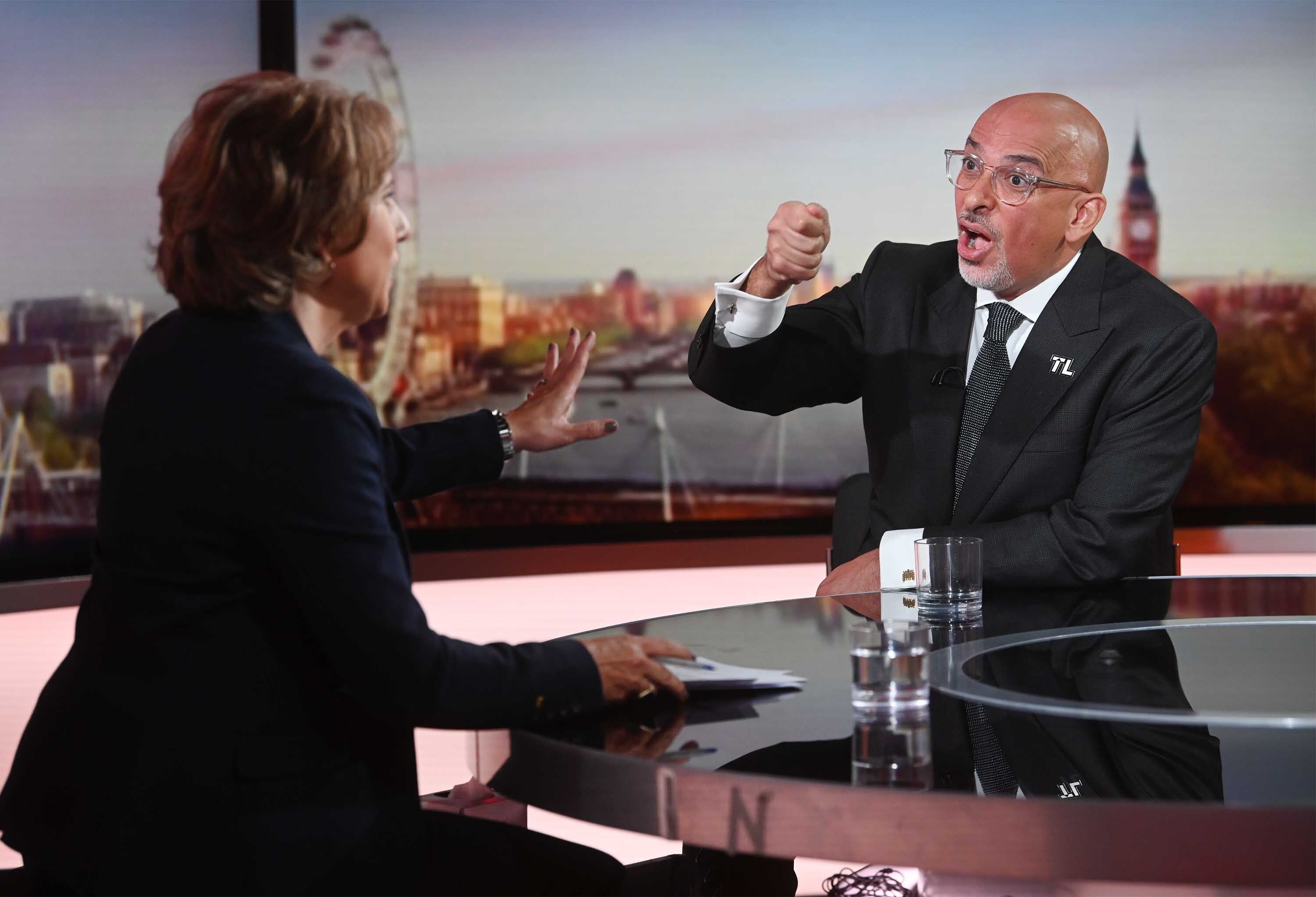 Nadhim Zahawi being interviewed by Jo Coburn on the BBC One current affairs programme Sunday Morning (Jeff Overs/BBC/PA)