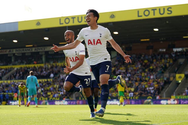 <p>Son Heung-min and Spurs finished the season on a high at Carrow Road</p>