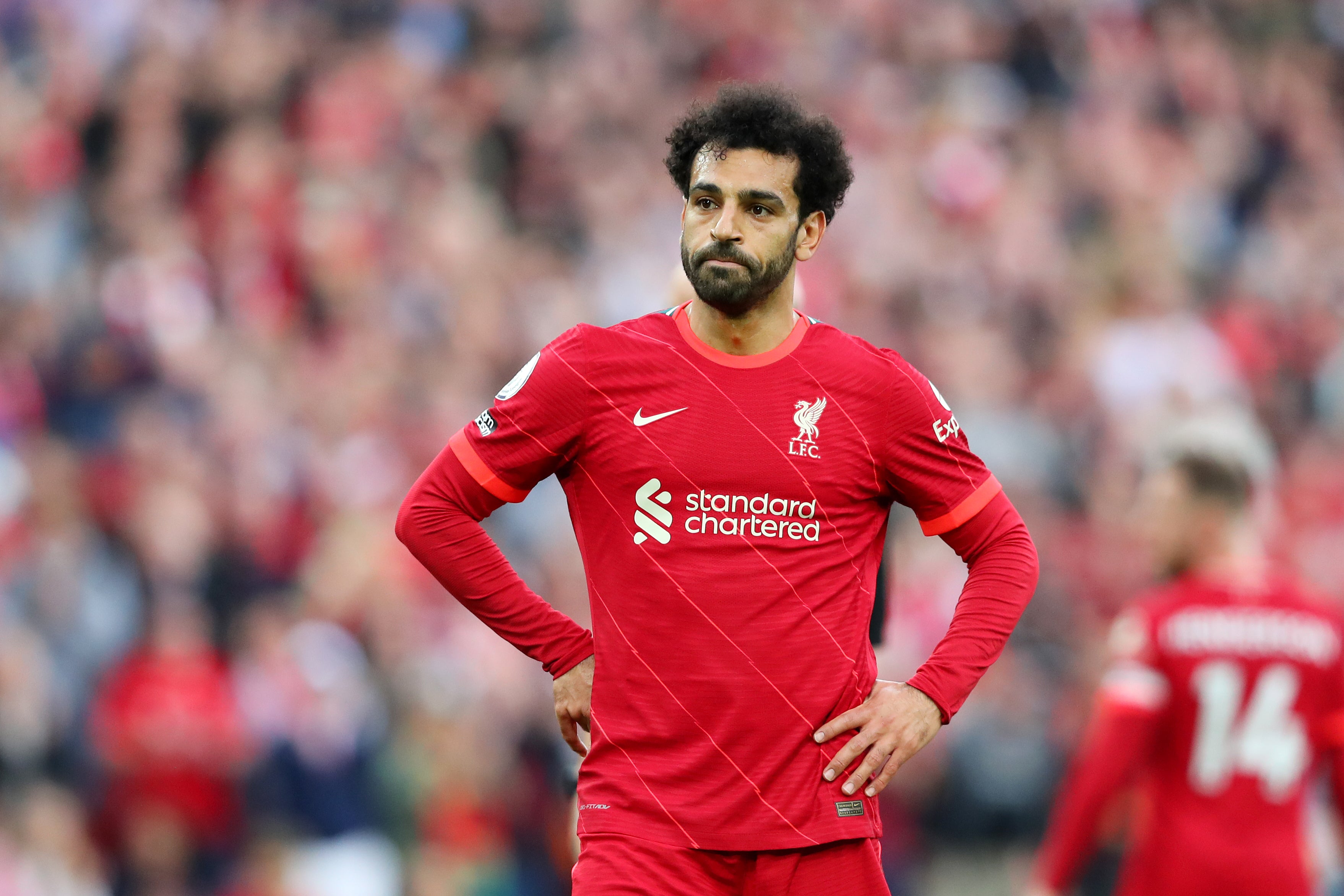 Mohamed Salah looks forlorn as Liverpool miss out on the Premier League title
