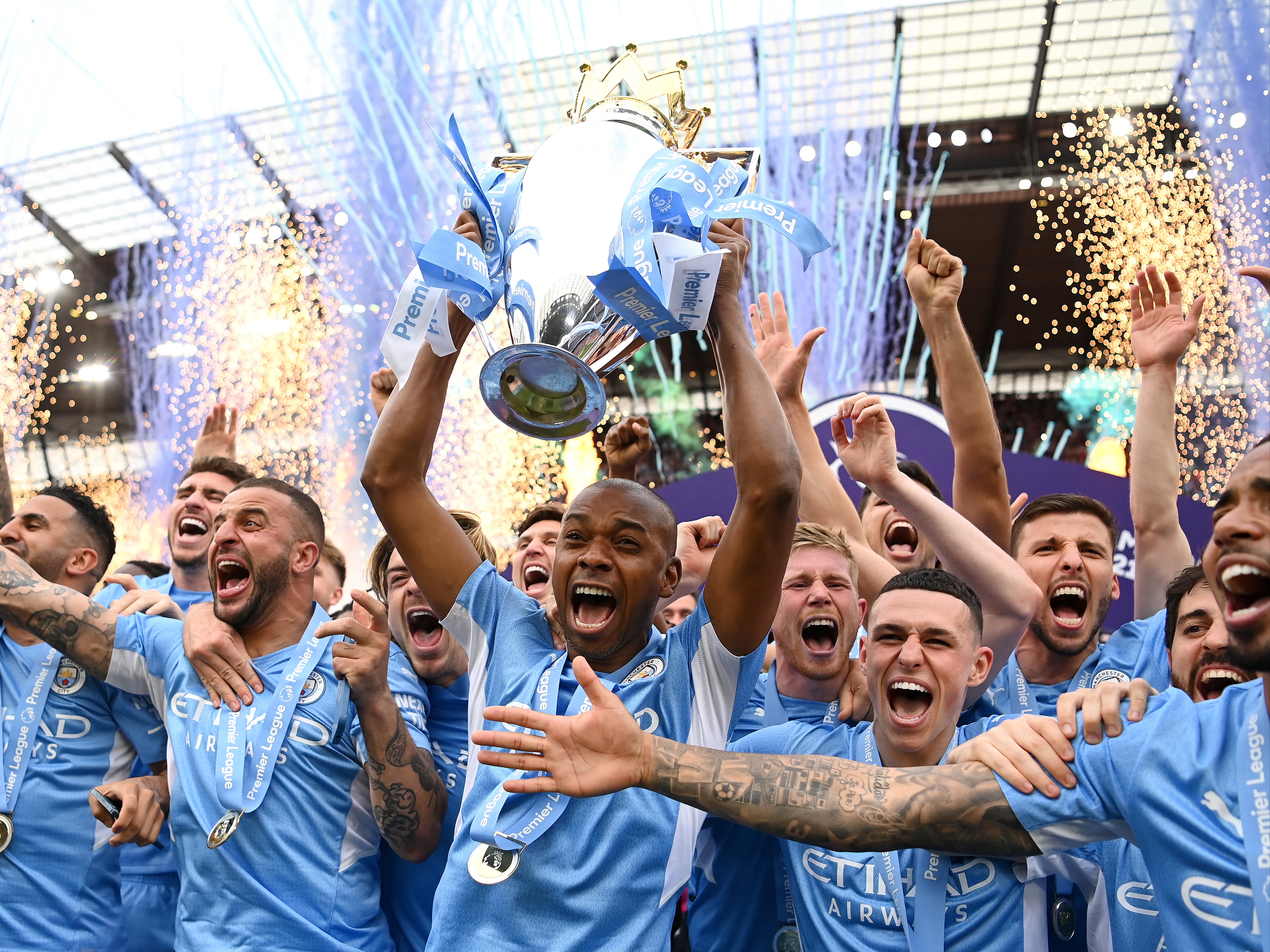 Manchester City produced a stunning scoring spree to seal the Premier League title