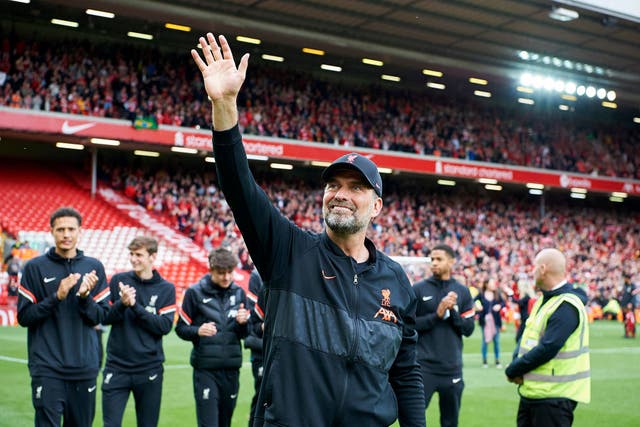 <p>Klopp shows his appreciation to the fans after the match against Wolves on Sunday</p>