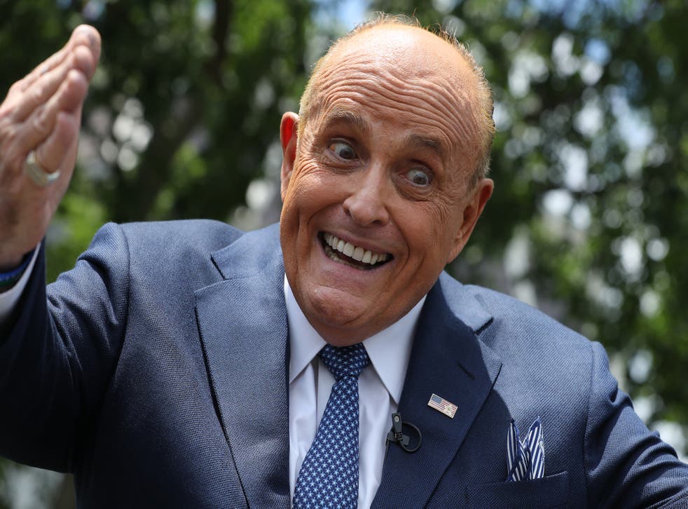 <p>Rudy Giuliani talks to journalists outside the White House West Wing on 1 July 2020 in Washington, DC</p>