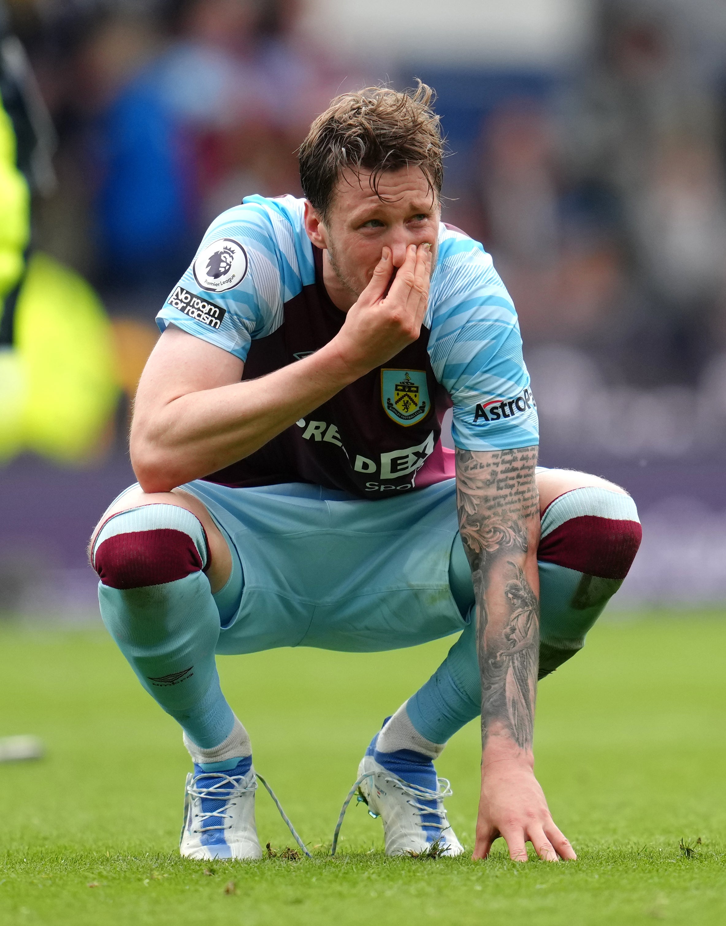 Burnley’s Wout Weghorst reacts after relegation is confirmed by a home defeat by Newcastle (Nick Potts/PA)