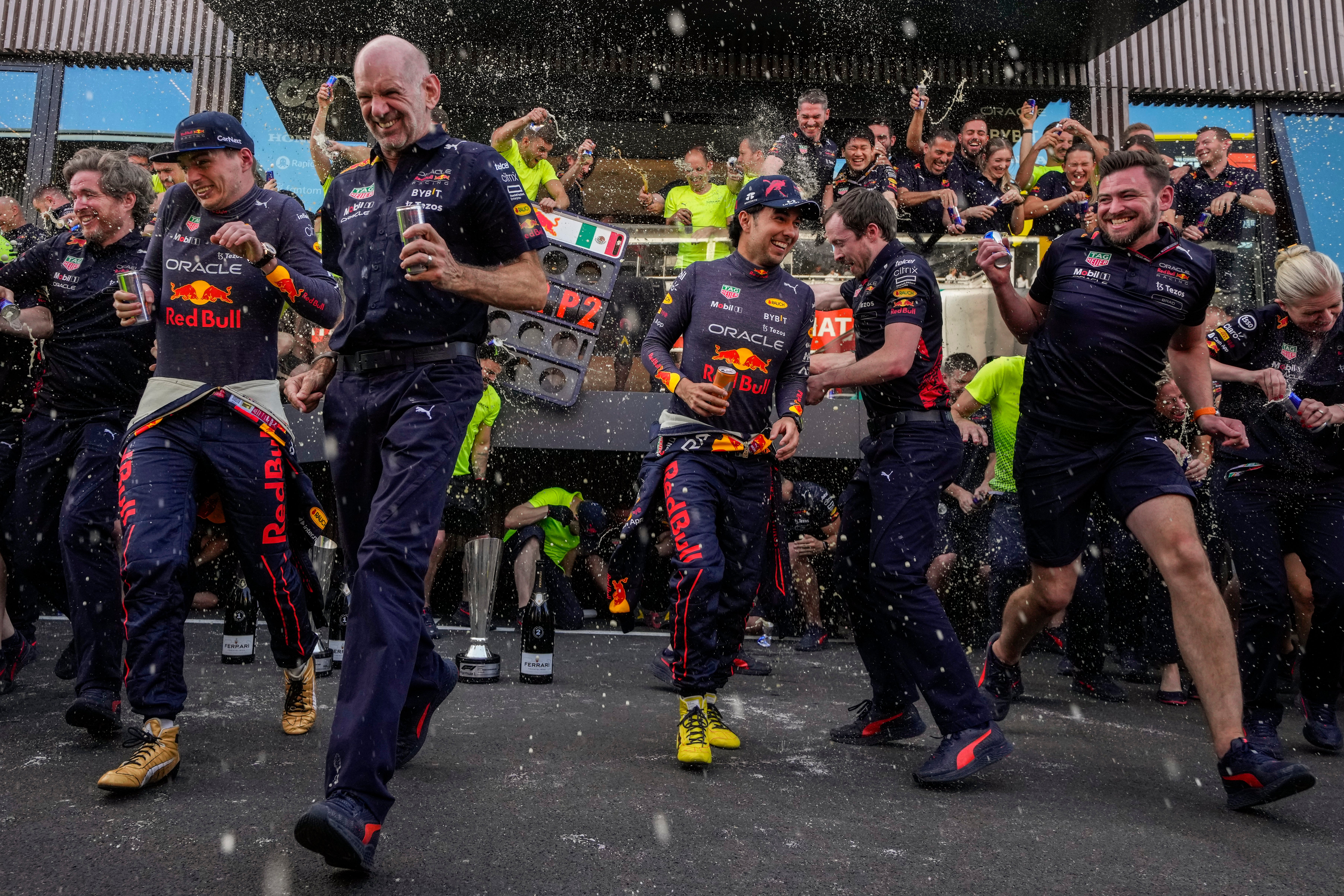 Jubilant scenes for Red Bull as Max Verstappen wins the Spanish Grand Prix (Manu Fernandez/AP)