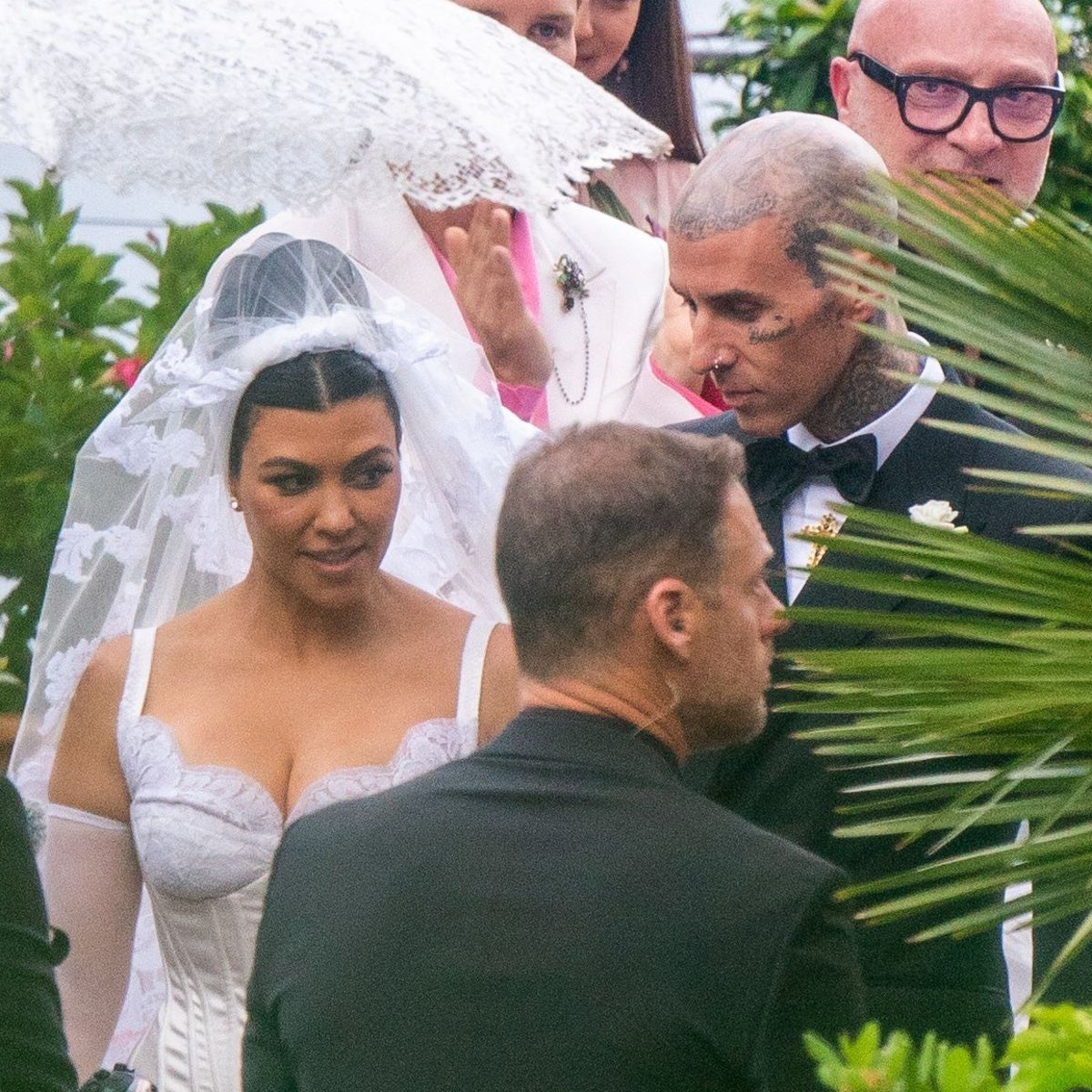 kourtney kardashian wedding dress Wears a Corseted Dolce & Gabbana to Wed Travis Barker in Italy Kourtney Kardashian Wedding Dolce And