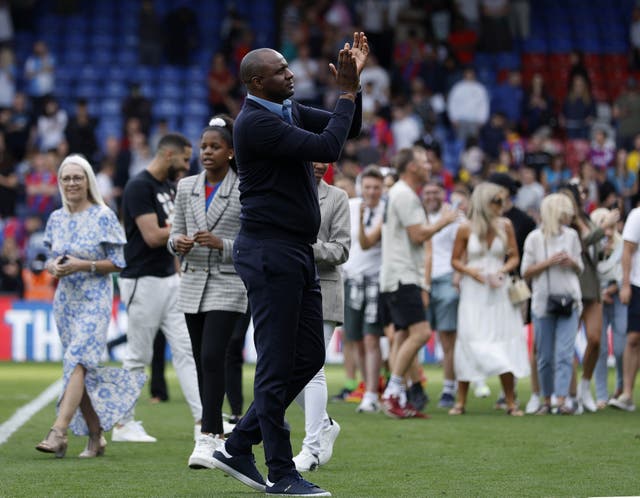 Crystal Palace manager Patrick Vieira applauds the fans after the 1-0 win over Manchester United (Steven Paston/PA)
