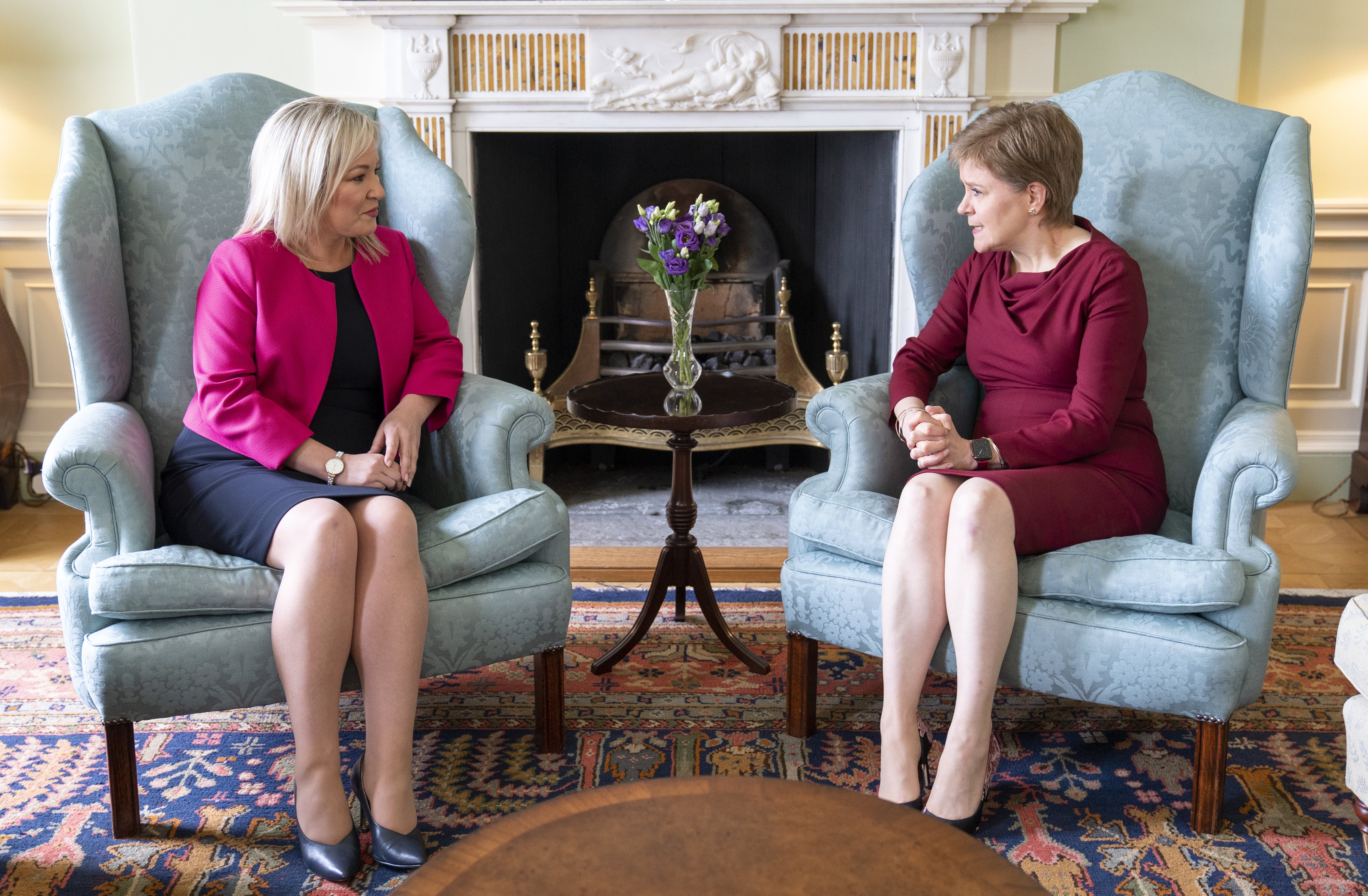 First Minister Nicola Sturgeon (right) met with Sinn Fein vice president Michelle O’Neill on Friday, before testing positive for Covid that evening (Jane Barlow/PA)