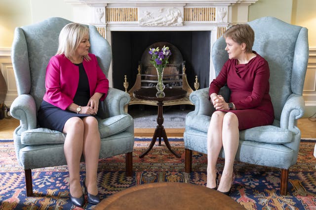 First Minister Nicola Sturgeon (right) met with Sinn Fein vice president Michelle O’Neill on Friday, before testing positive for Covid that evening (Jane Barlow/PA)