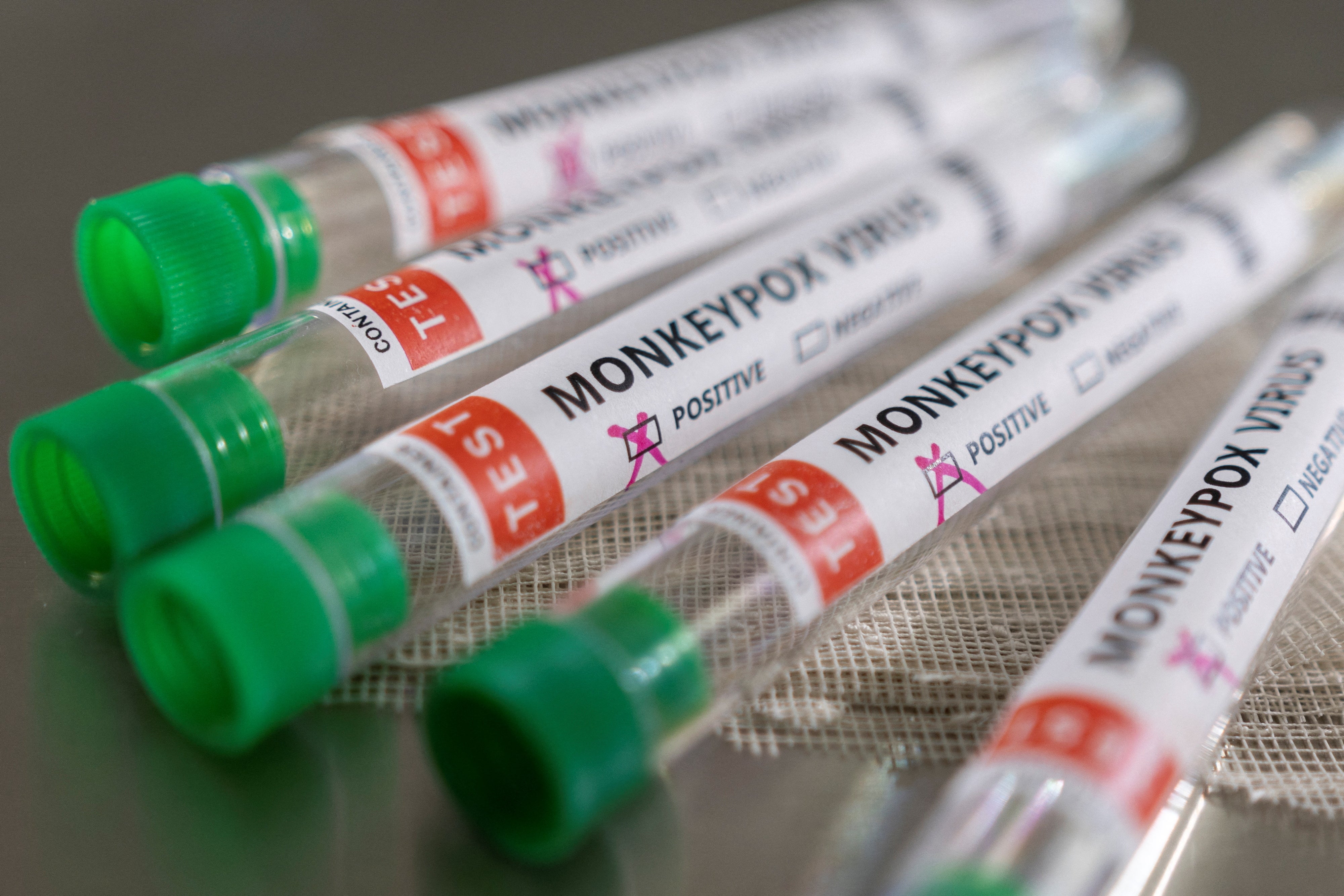 Test tubes marked ‘Monkeypox virus’ – stock image