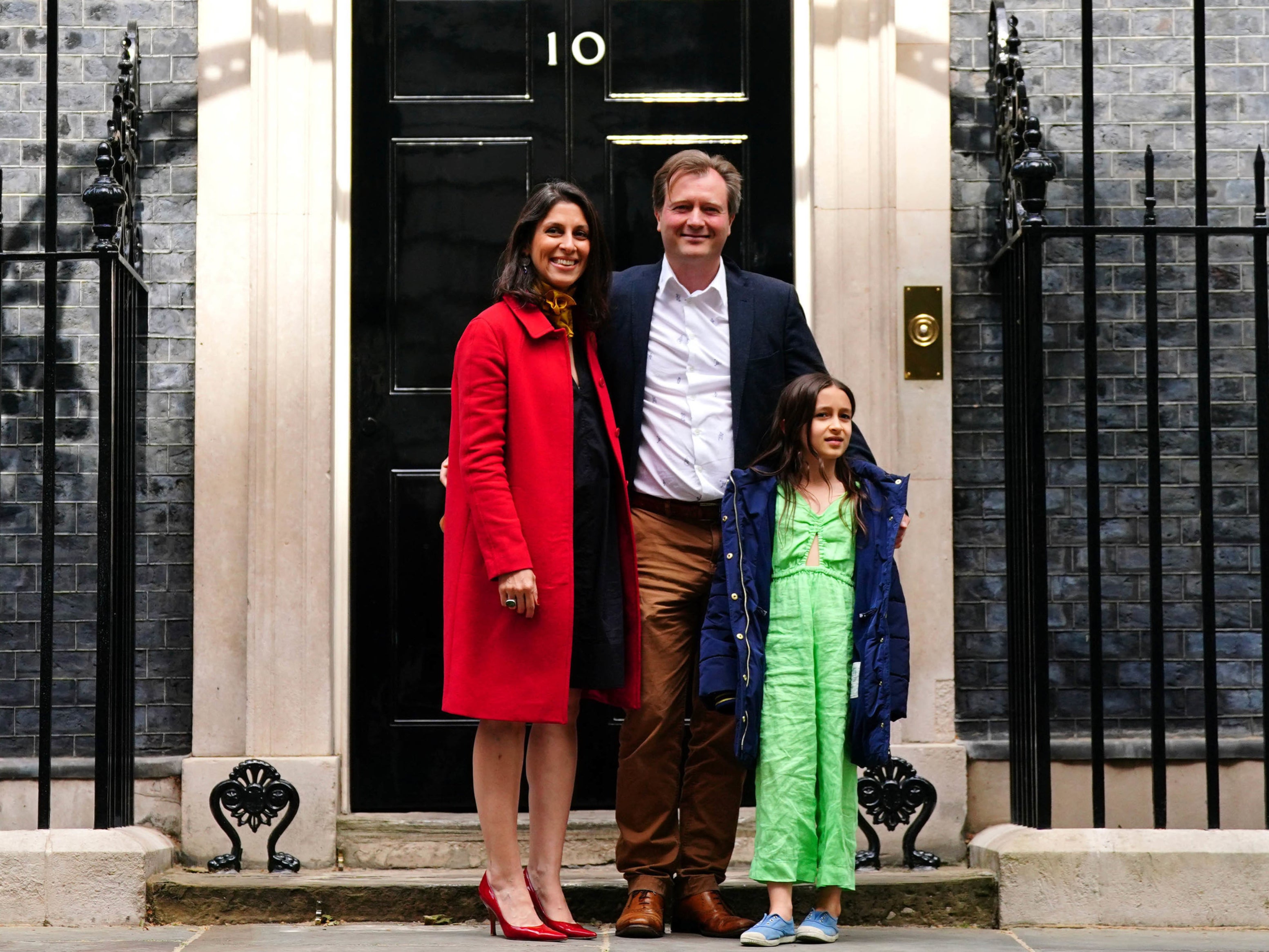 Nazanin Zaghari-Ratcliffe with her husband Richard Ratcliffe and daughter Gabriella arriving in Downing Street on May 13